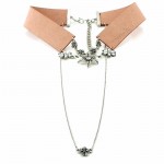 Suede Blush Collar Crystal Floral Choker Necklace